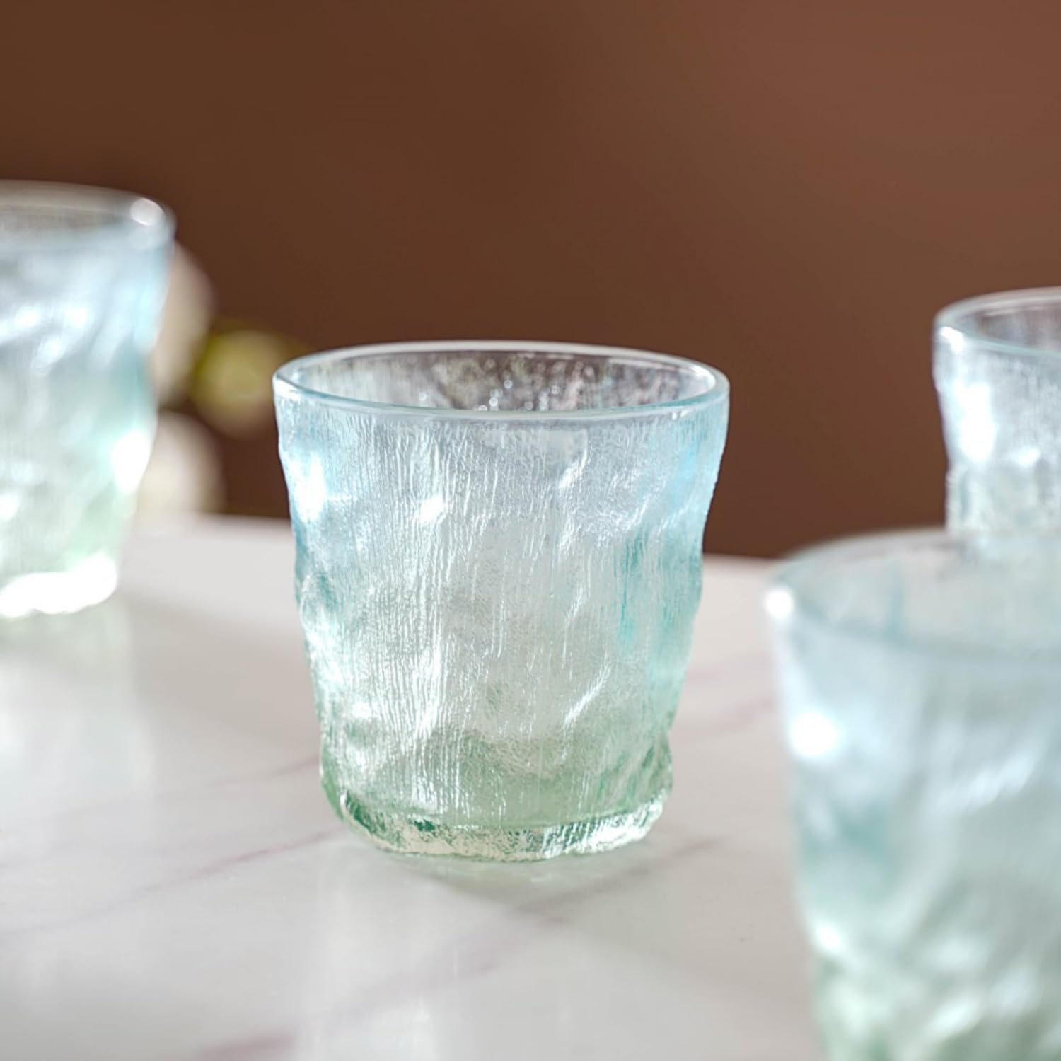 Nestasia Short Glasses Set of 6, Food-Safe and Lead-Free Tumbler, Ombre Glacier Tempered Glassware, 250ml each